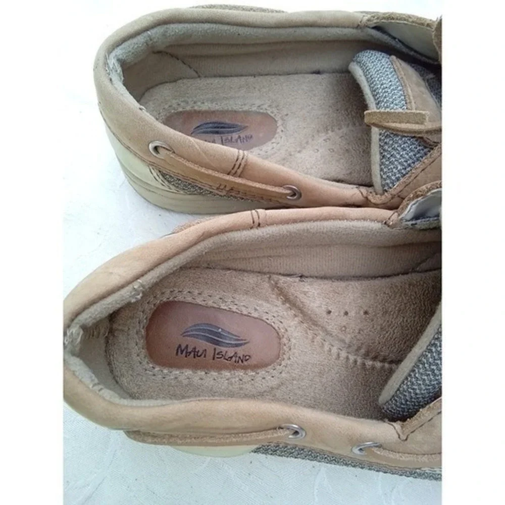 Maui Island Marlin Tan Leather Boat Shoes Mens 7M‎ Nautical Loafers 747032